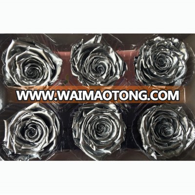 Supply preserved rose of 5-6cm silver color rose head for wedding decoration